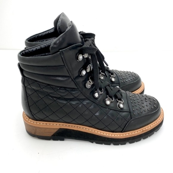 Am AImeini Studded Lace up Lambskin Leather Biker Boot in Black - Picture 5 of 12